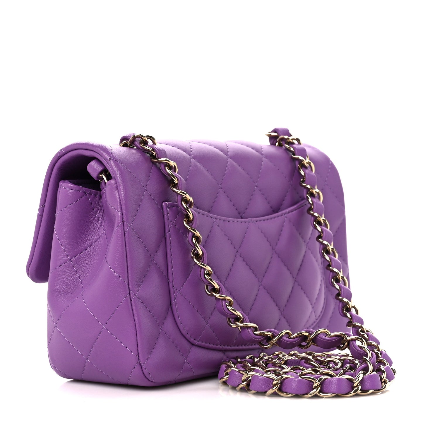 Lambskin Quilted Mini Rectangular Flap Purple