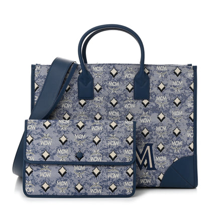 MCM Jacquard Monogram Munchen Extra Large Tote Blue 3 of 11