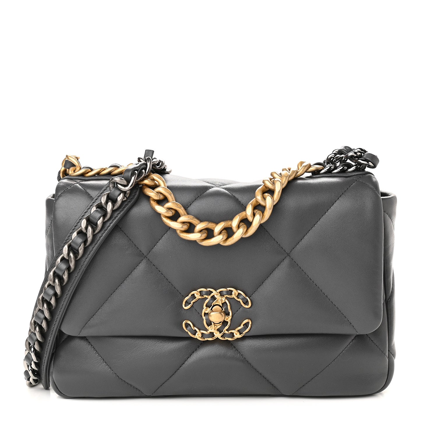 Lambskin Quilted Medium Chanel 19 Flap Dark Grey