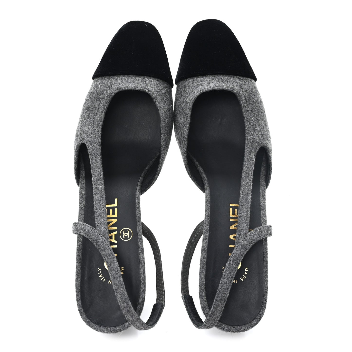 Tweed Patent Cap Toe CC Slingback Pumps 36.5 Gray