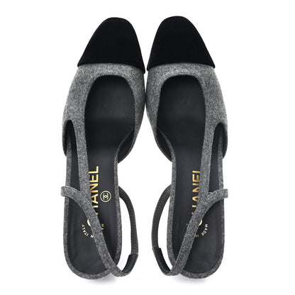 Chanel Tweed Patent Cap Toe CC Slingback Pumps 36.5 Gray 2 of 10