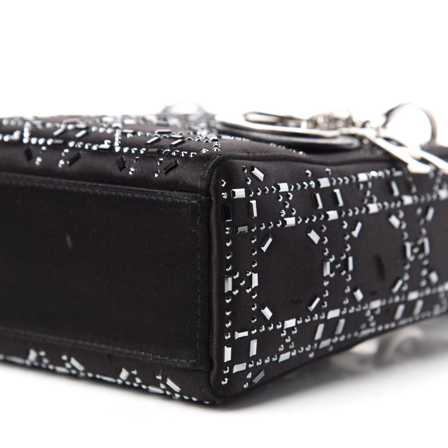 Satin Crystal Cannage Mini Lady Dior Black