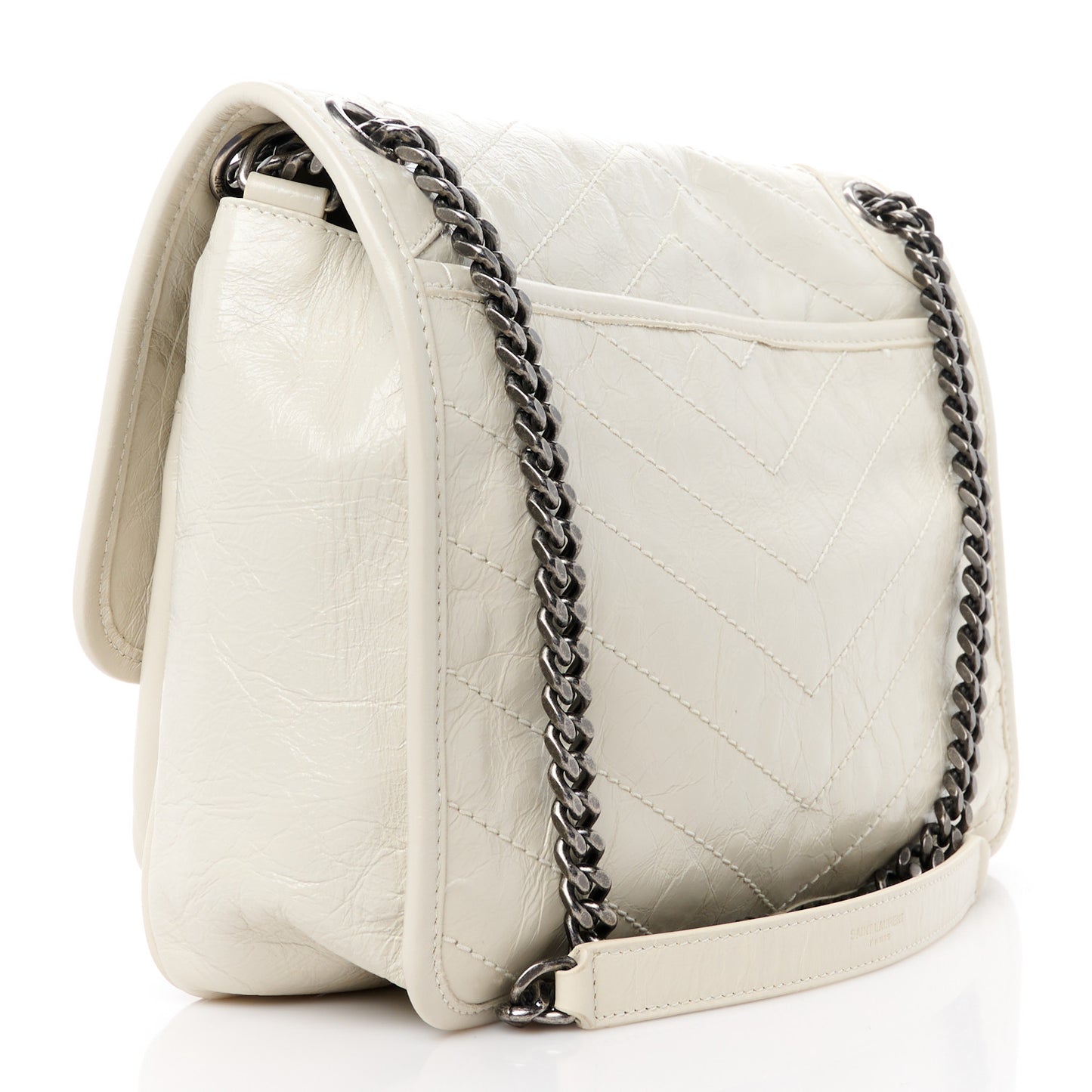 Crinkled Calfskin Matelasse Monogram Medium Niki Chain Satchel Crema Soft