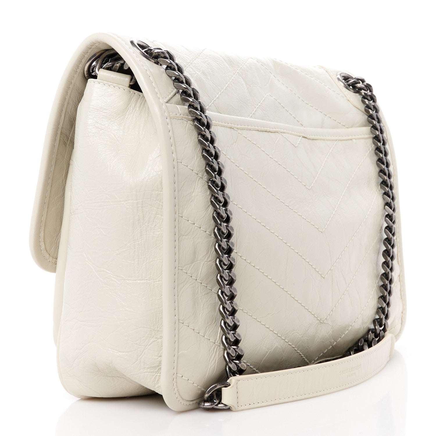 Saint Laurent Crinkled Calfskin Matelasse Monogram Medium Niki Chain Satchel Crema Soft 3 of 11