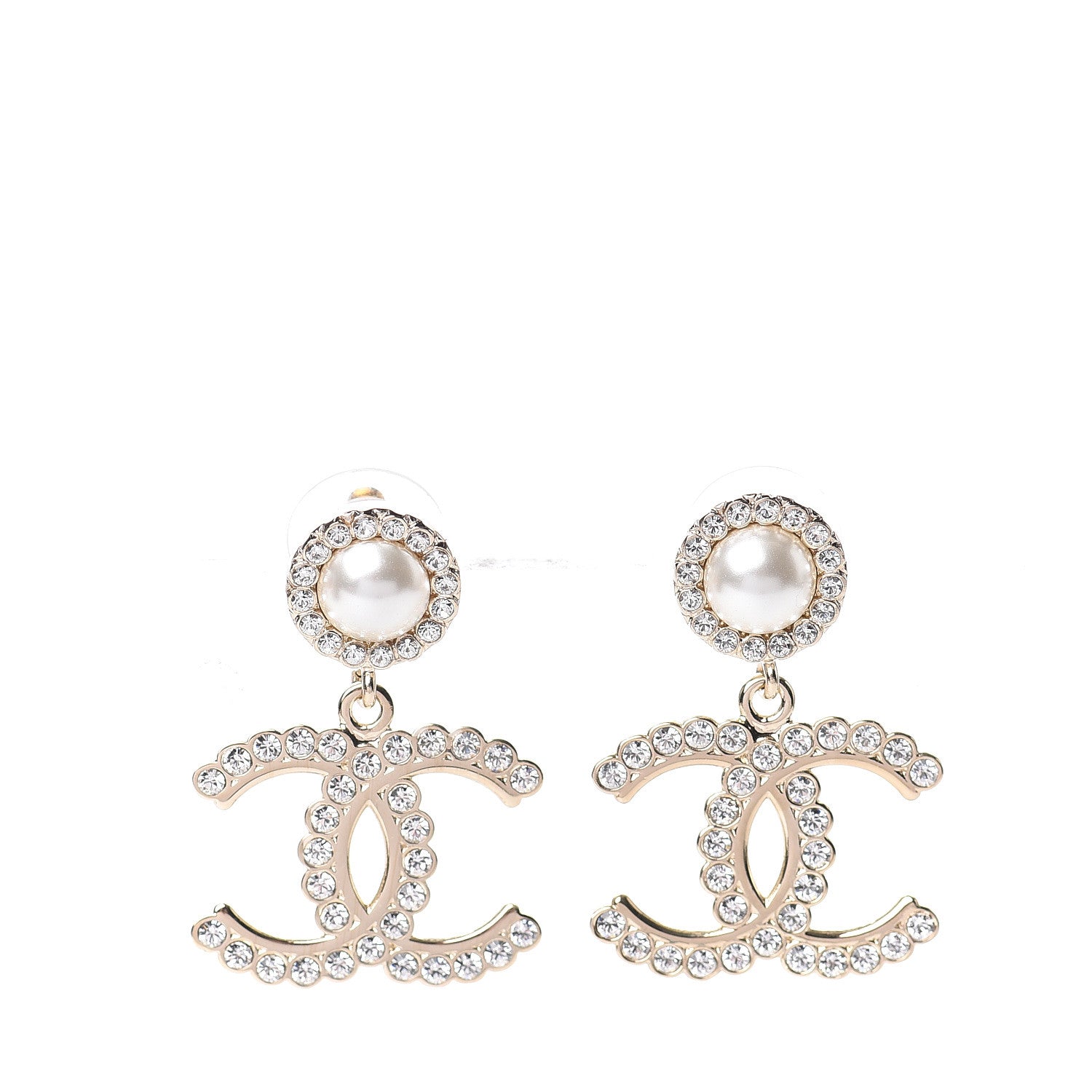Chanel Crystal Pearl Bow-tiful CC Drop Earrings Gold 1 of 5