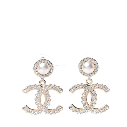 Chanel Crystal Pearl Bow-tiful CC Drop Earrings Gold 1 of 5