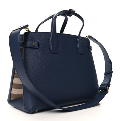 Burberry Grainy Calfskin House Check Medium Banner Tote Regency Blue 3 of 12