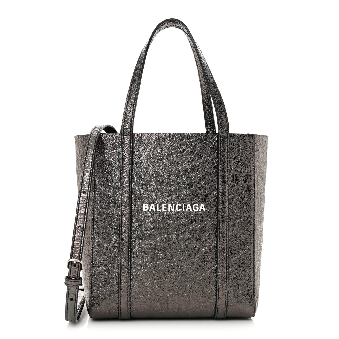 Metallic Textured Calfskin Logo Everyday Tote Black