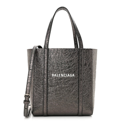 Balenciaga Metallic Textured Calfskin Logo Everyday Tote Black 1 of 11