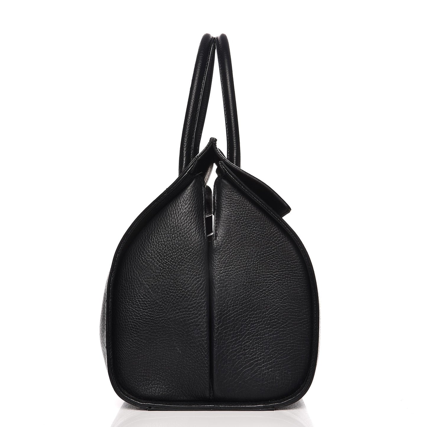 Grained Calfskin M Tube Round Tote Black