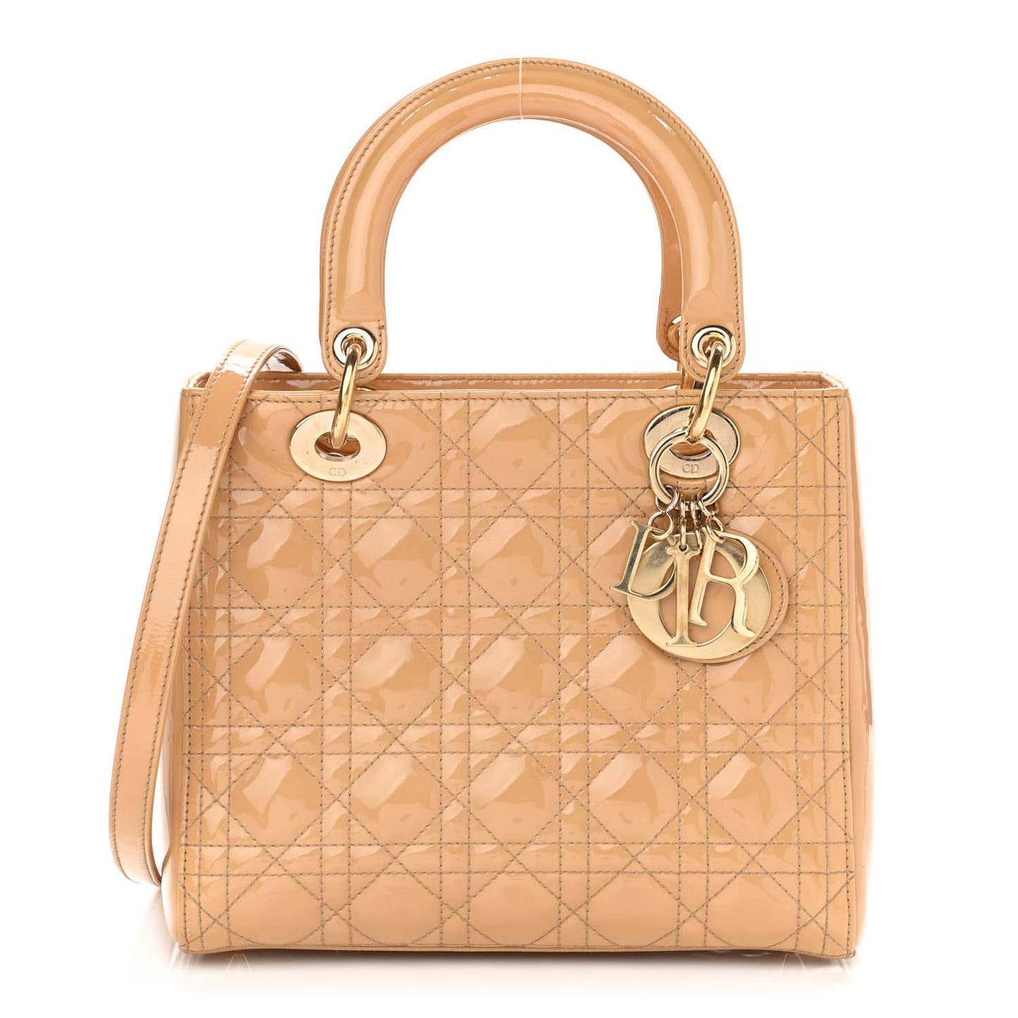 Patent Cannage Medium Lady Dior Beige