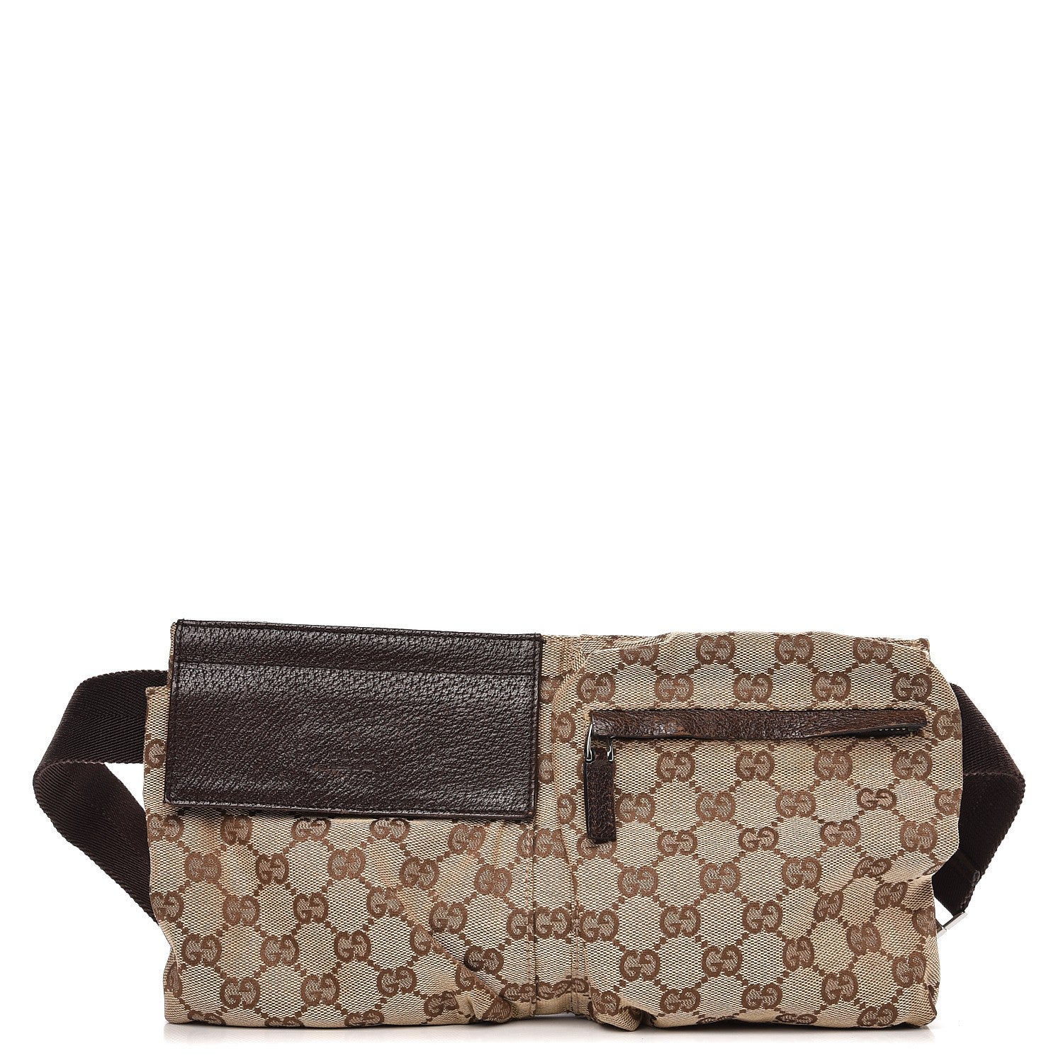 Gucci GG Monogram Double Pocket Belt Bag Dark Brown 1 of 8