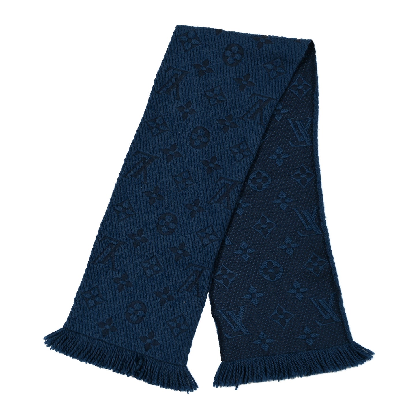 Wool Silk Logomania Scarf Navy