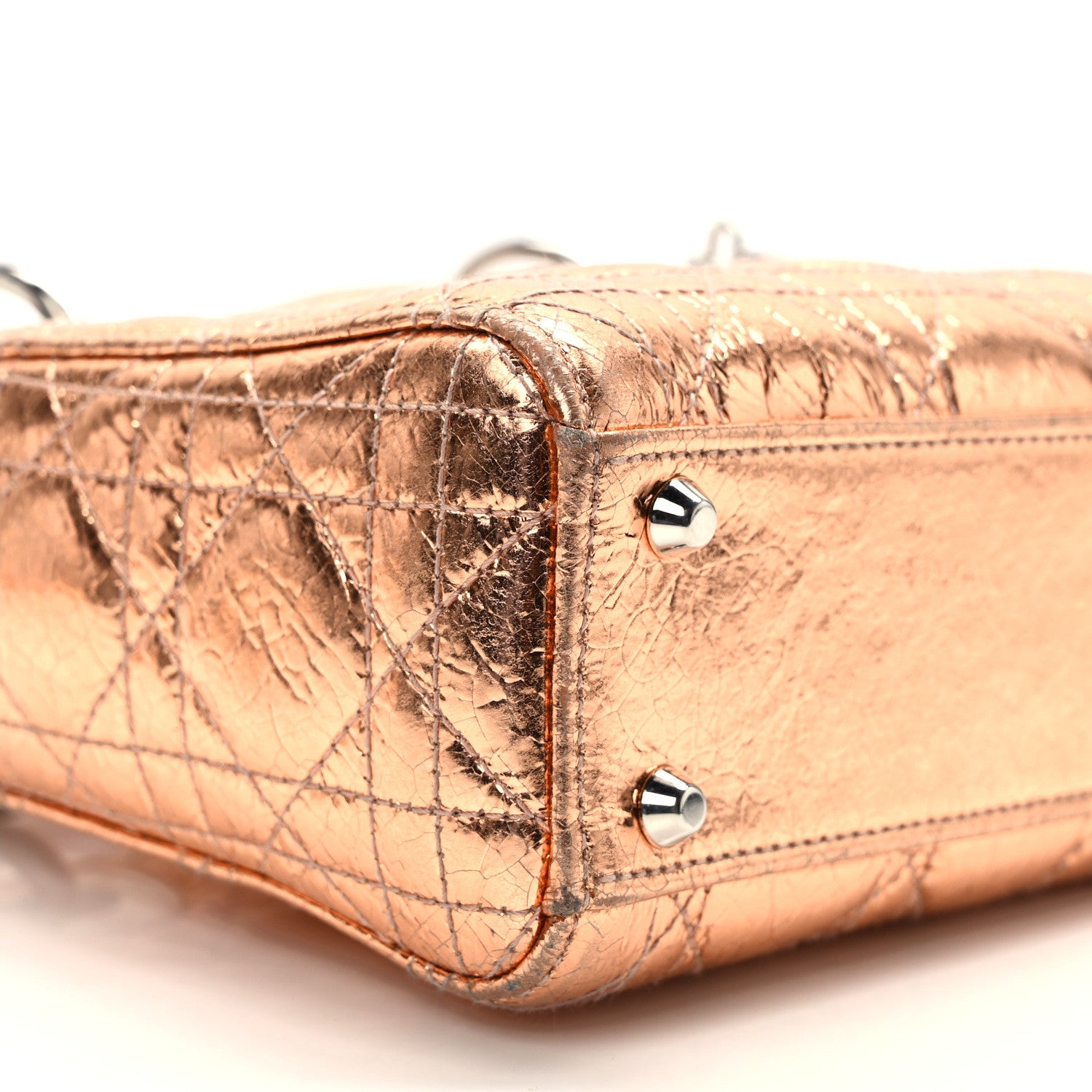 Christian Dior Metallic Crinkled Lambskin Cannage Mini Lady Dior