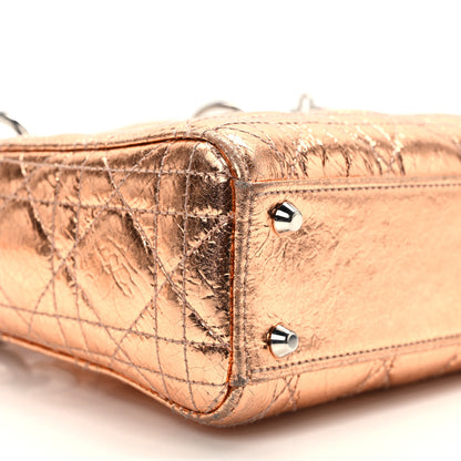 Christian Dior Metallic Crinkled Lambskin Cannage Mini Lady Dior Pink 9 of 12