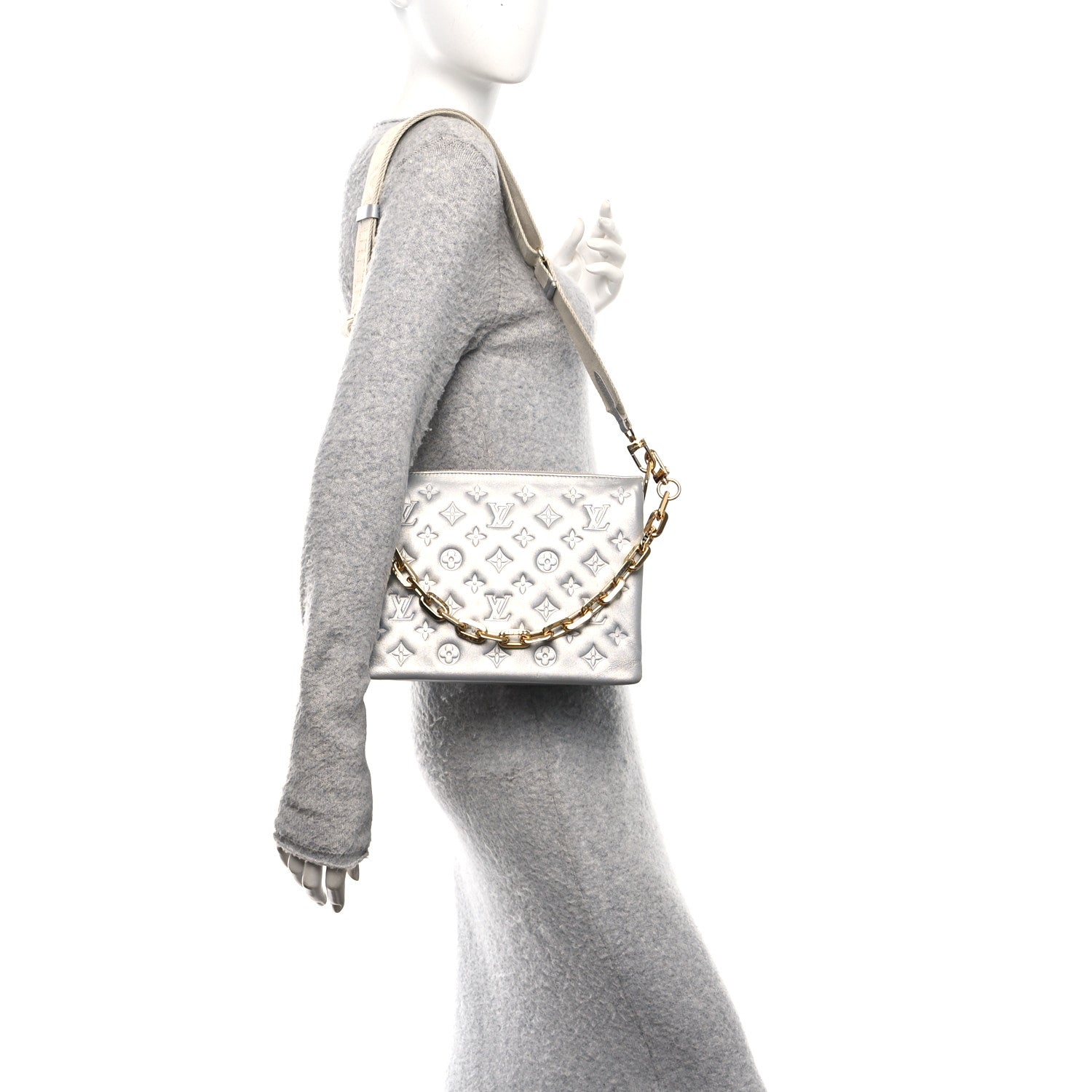 Louis Vuitton Metallic Lambskin Embossed Monogram Coussin PM Silver 2 of 12