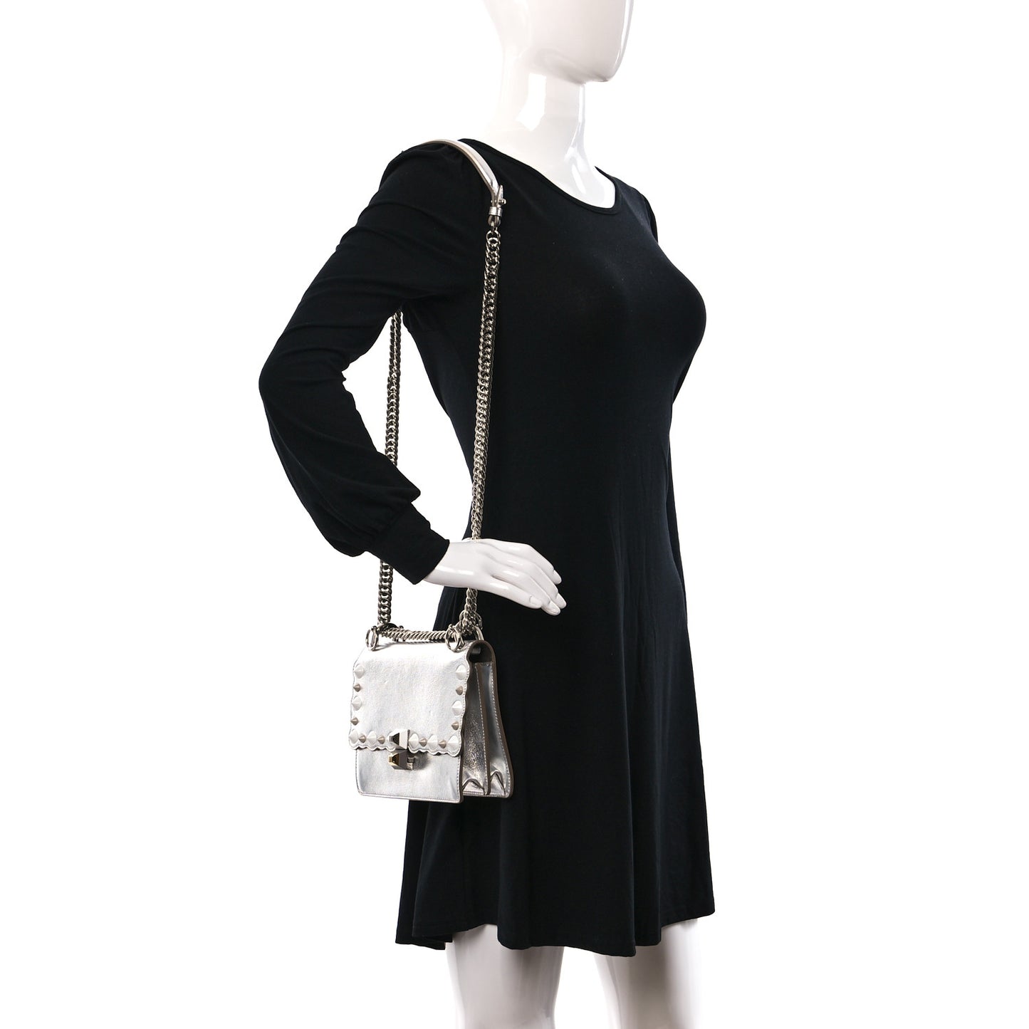 Vitello Catalan Mirror Scalloped Multi Studded Small Kan I Shoulder Bag Argento