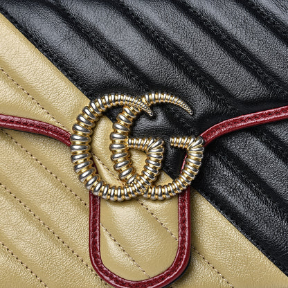 Gucci Vintage Effect Calfskin Matelasse Diagonal Striped Small Torchon GG Marmont Shoulder Bag Black Beige 7 of 9