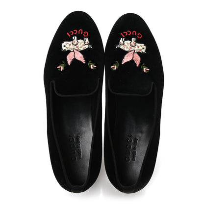 Gucci Velvet Embroidered Mens Loafers 8 Black 2 of 10