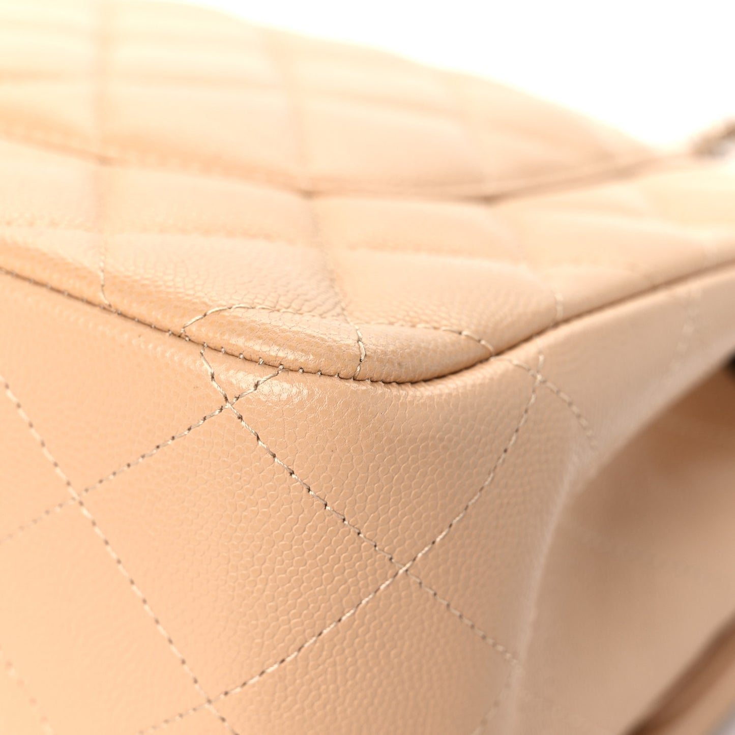 Caviar Quilted Jumbo Double Flap Beige