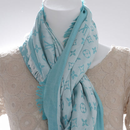 Louis Vuitton Wool Silk Monogram Stole Blue Lagon 7 of 7