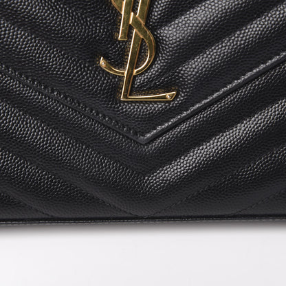 Saint Laurent Grain De Poudre Matelasse Chevron Monogram Chain Wallet Black 15 of 17