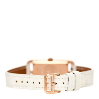 Hermes 18K Rose Gold Alligator Diamond Mother of Pearl 20mm Nantucket Quartz Watch Blanc 3 of 5