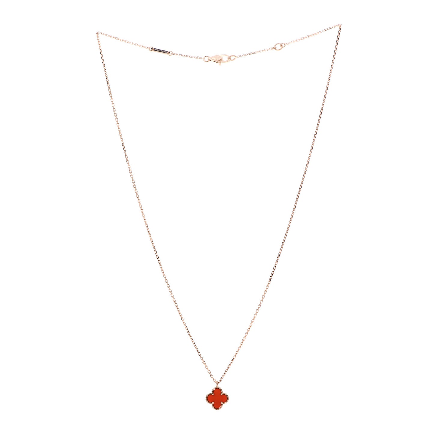 18K Rose Gold Carnelian Sweet Alhambra Pendant Necklace