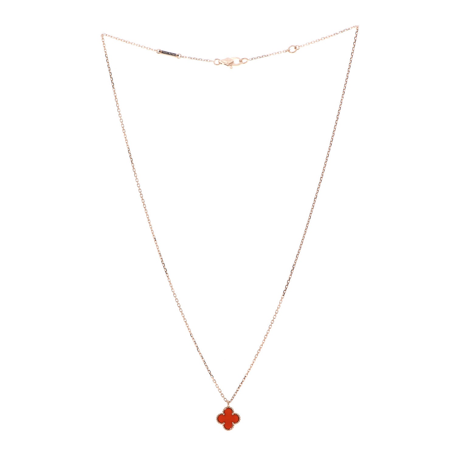 Van Cleef & Arpels 18K Rose Gold Carnelian Sweet Alhambra Pendant Necklace 3 of 5