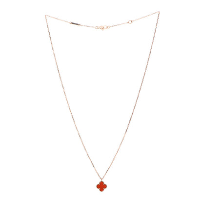 Van Cleef & Arpels 18K Rose Gold Carnelian Sweet Alhambra Pendant Necklace 3 of 5