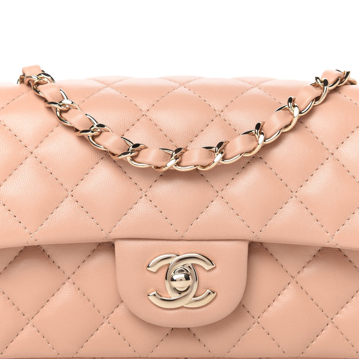 Lambskin Quilted Mini Rectangular Flap Beige