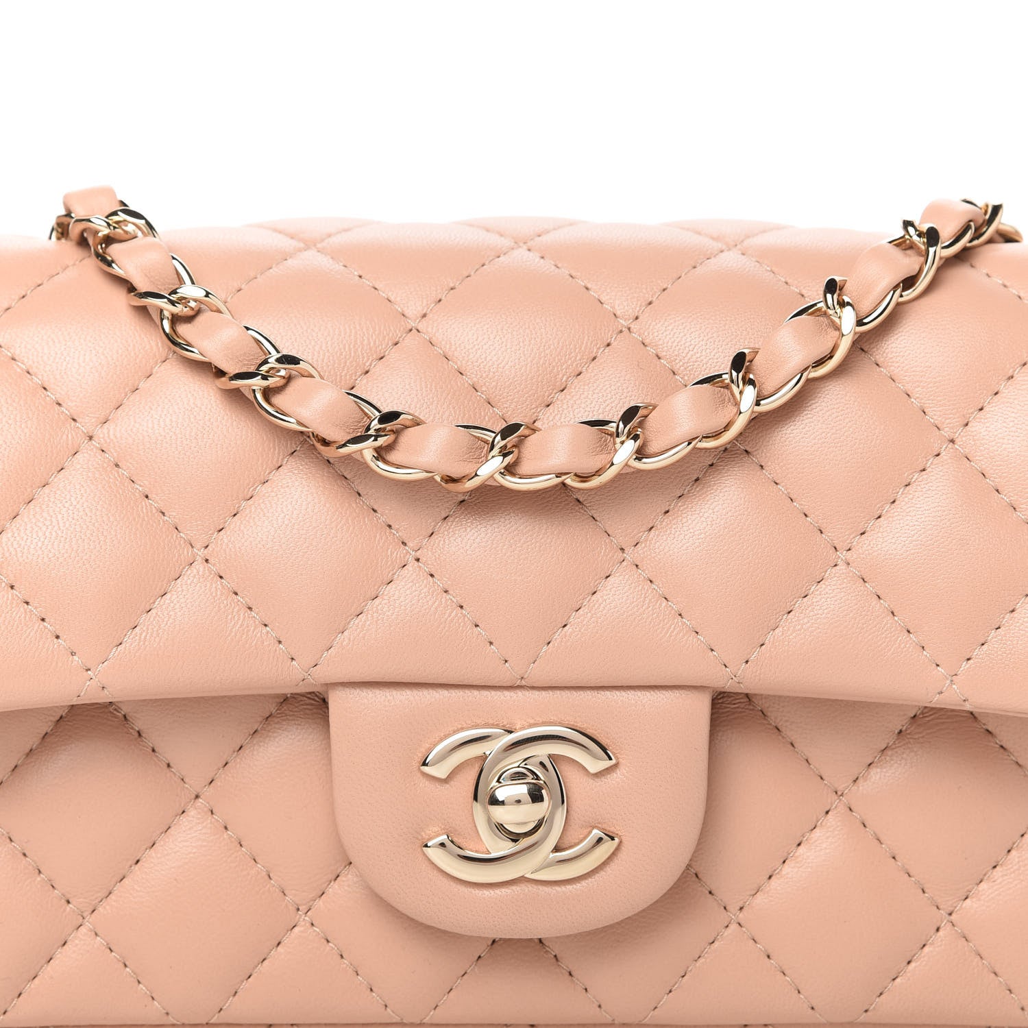 Chanel Lambskin Quilted Mini Rectangular Flap Beige 9 of 10