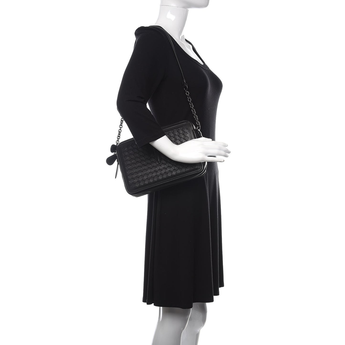 Nappa Intrecciato Medium Camera Shoulder Bag Black
