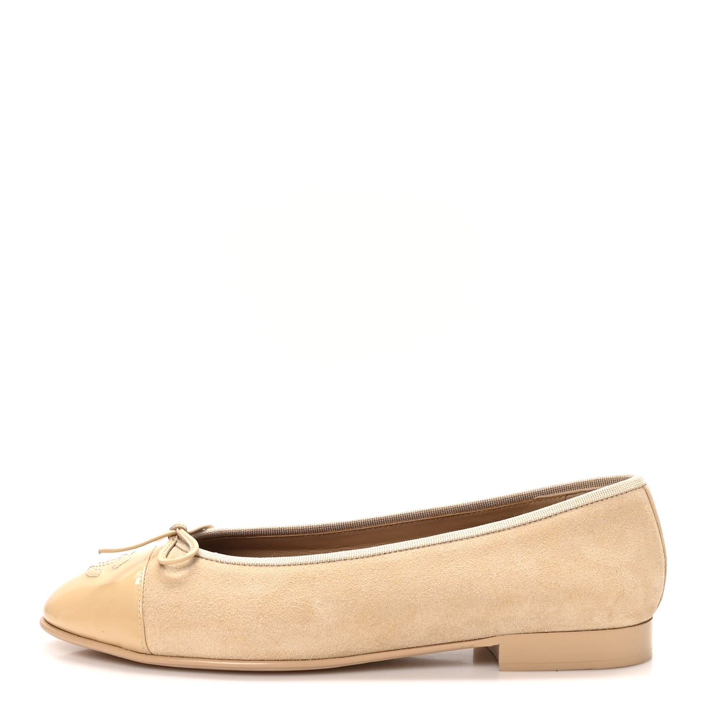 Suede Patent Calfskin Cap Toe CC Ballerina Flats 39.5 Beige