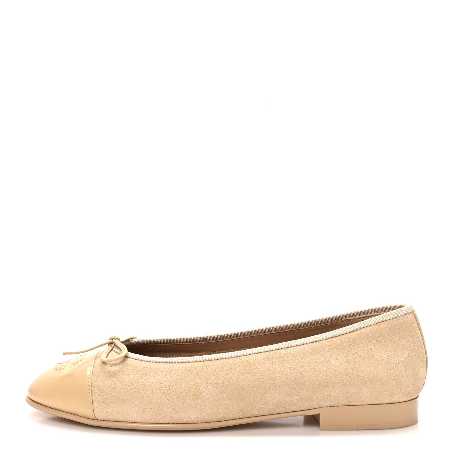Chanel Suede Patent Calfskin Cap Toe CC Ballerina Flats 39.5 Beige 1 of 9