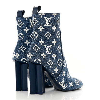 Louis Vuitton Denim Monogram Silhouette Ankle Boots 36.5 Navy Blue 4 of 9