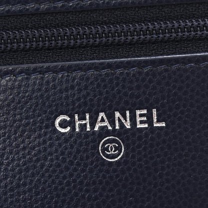 Chanel Caviar Chevron Quilted Wallet On Chain WOC Navy 6 of 12