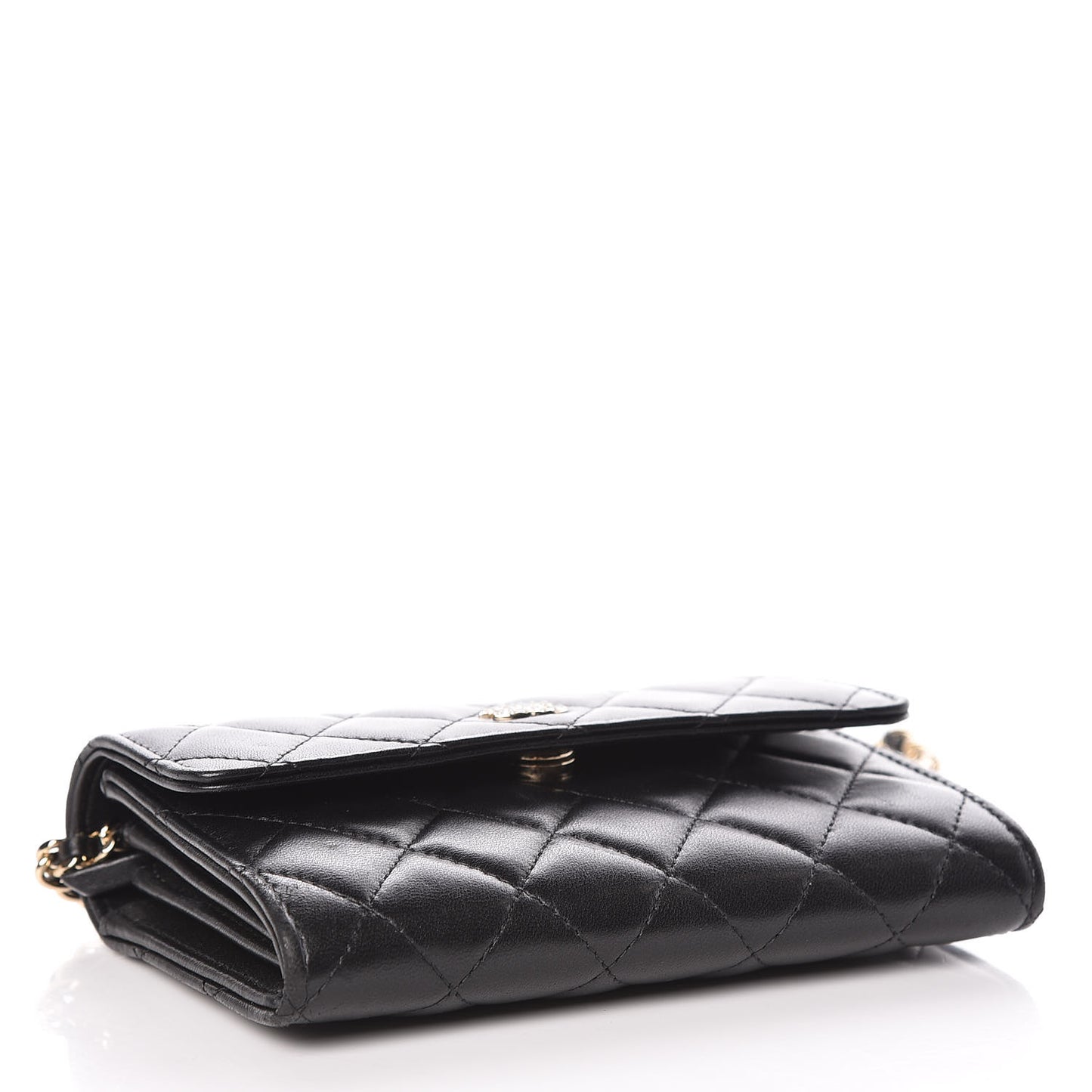 Lambskin Quilted Pearl Clutch With Chain Black