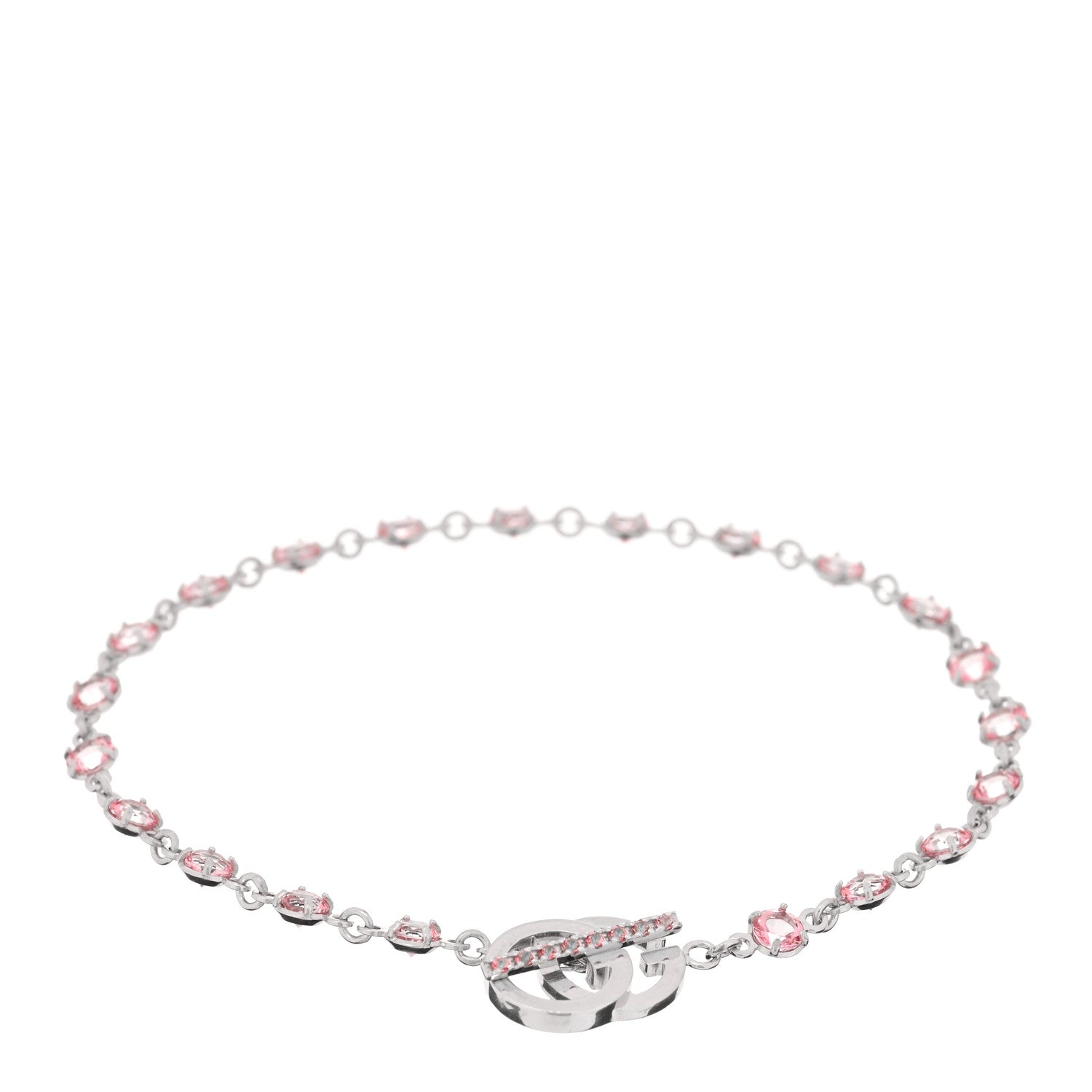 Gucci 18K White Gold Pink Topaz GG Running Bracelet 2 of 4