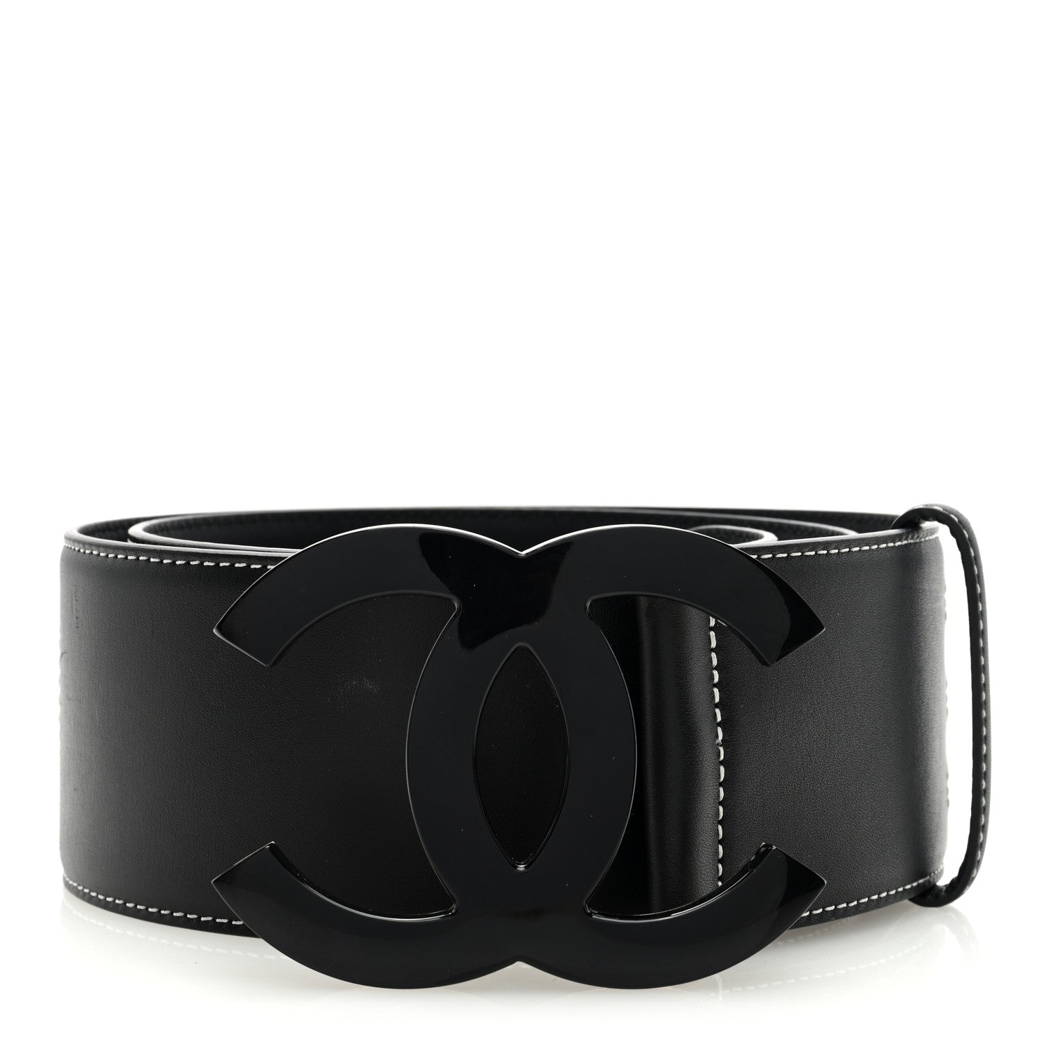 Chanel Calfskin Resin Gabrielle CC Logo Belt 85 34 Black 1 of 4