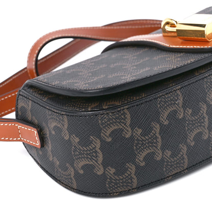 Celine Triomphe Canvas Calfskin Tabou Clutch on Strap Tan 10 of 11