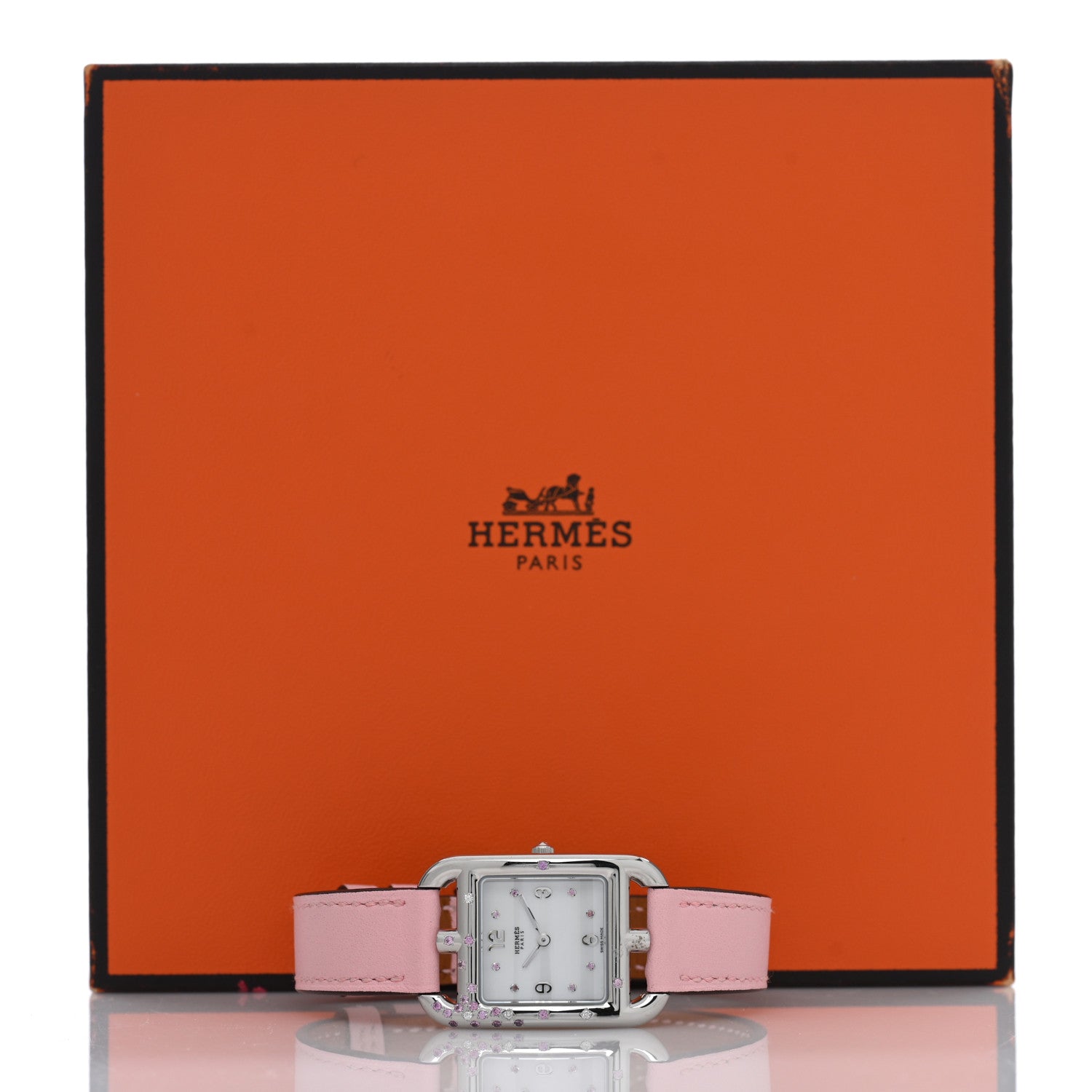 Hermes Stainless Steel Swift Diamond Pink Sapphire Mother of Pearl 23mm Cape Cod Quartz Watch Rose Sakura 5 of 5
