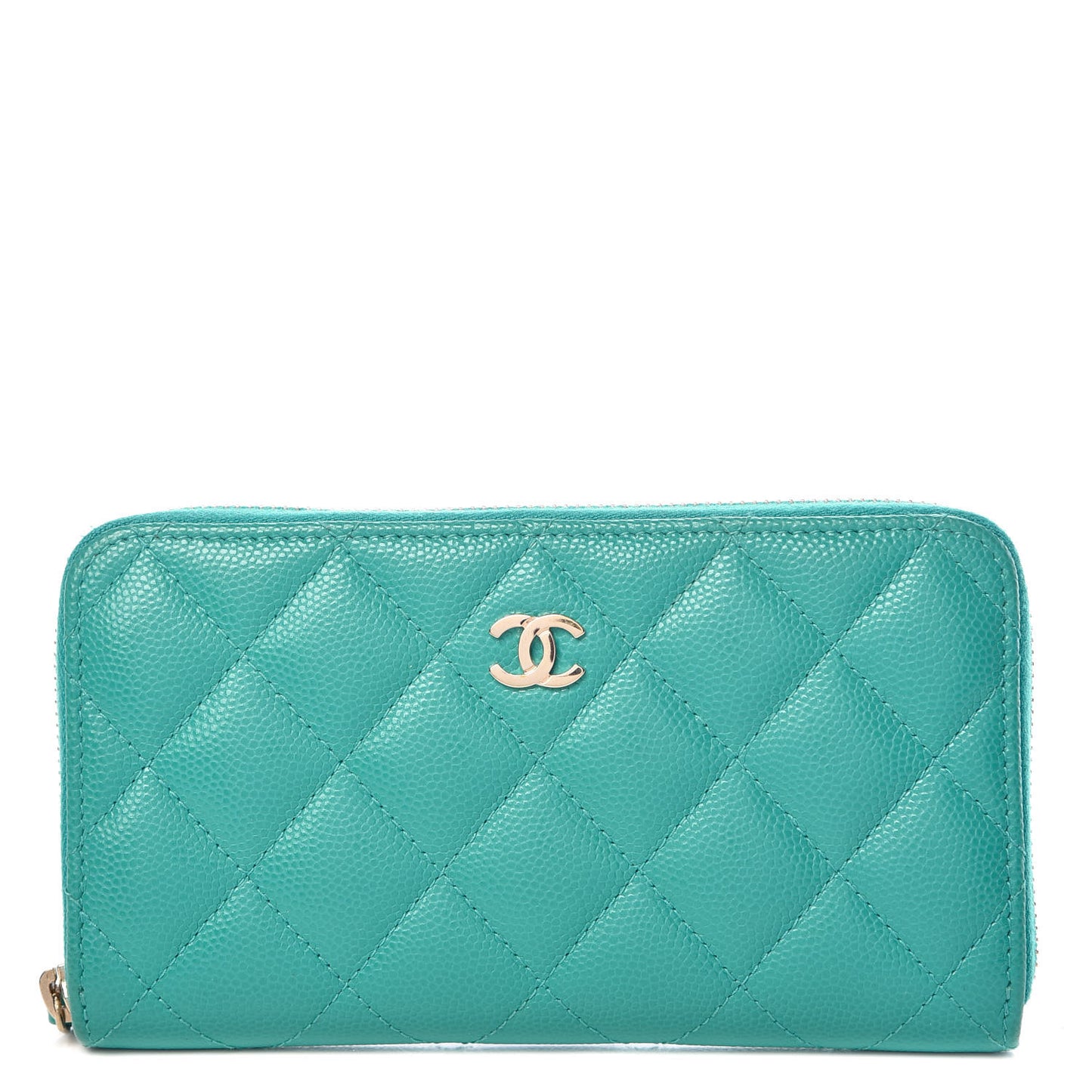 Caviar Quilted Small Zip Around Wallet Turquoise