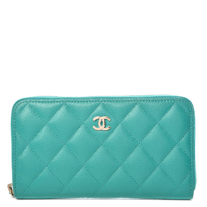 Chanel Caviar Quilted Small Zip Around Wallet Turquoise 1 of 10