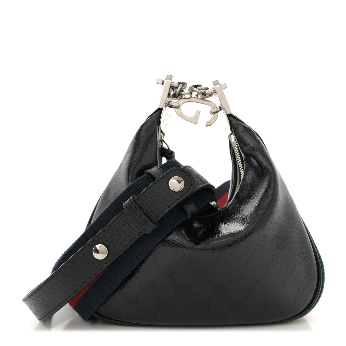 GG Crystal Coated Canvas Monogram Web Small Attache Shoulder Bag Black