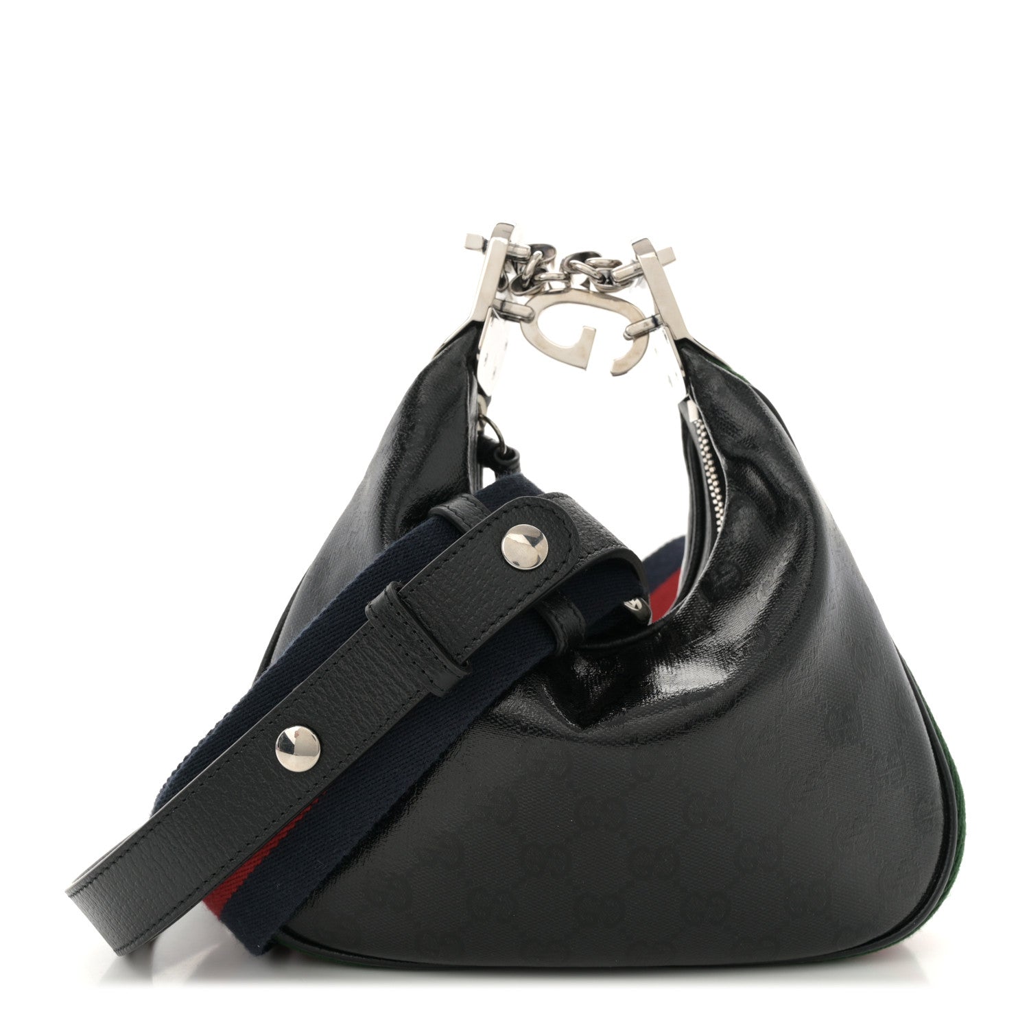 Gucci GG Crystal Coated Canvas Monogram Web Small Attache Shoulder Bag Black 1 of 10