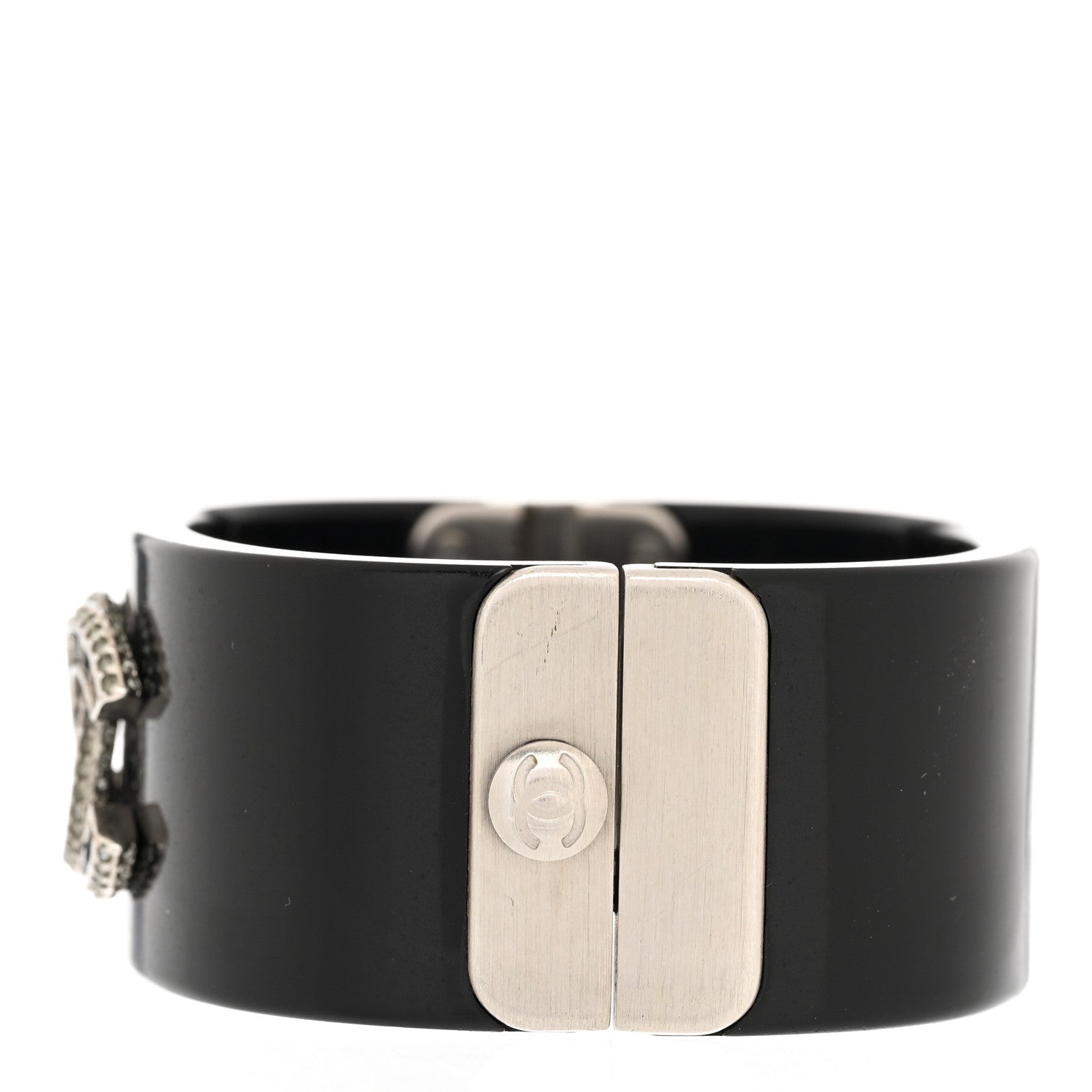 Chanel Resin Crystal Baguette CC Cuff Black Silver 4 of 6