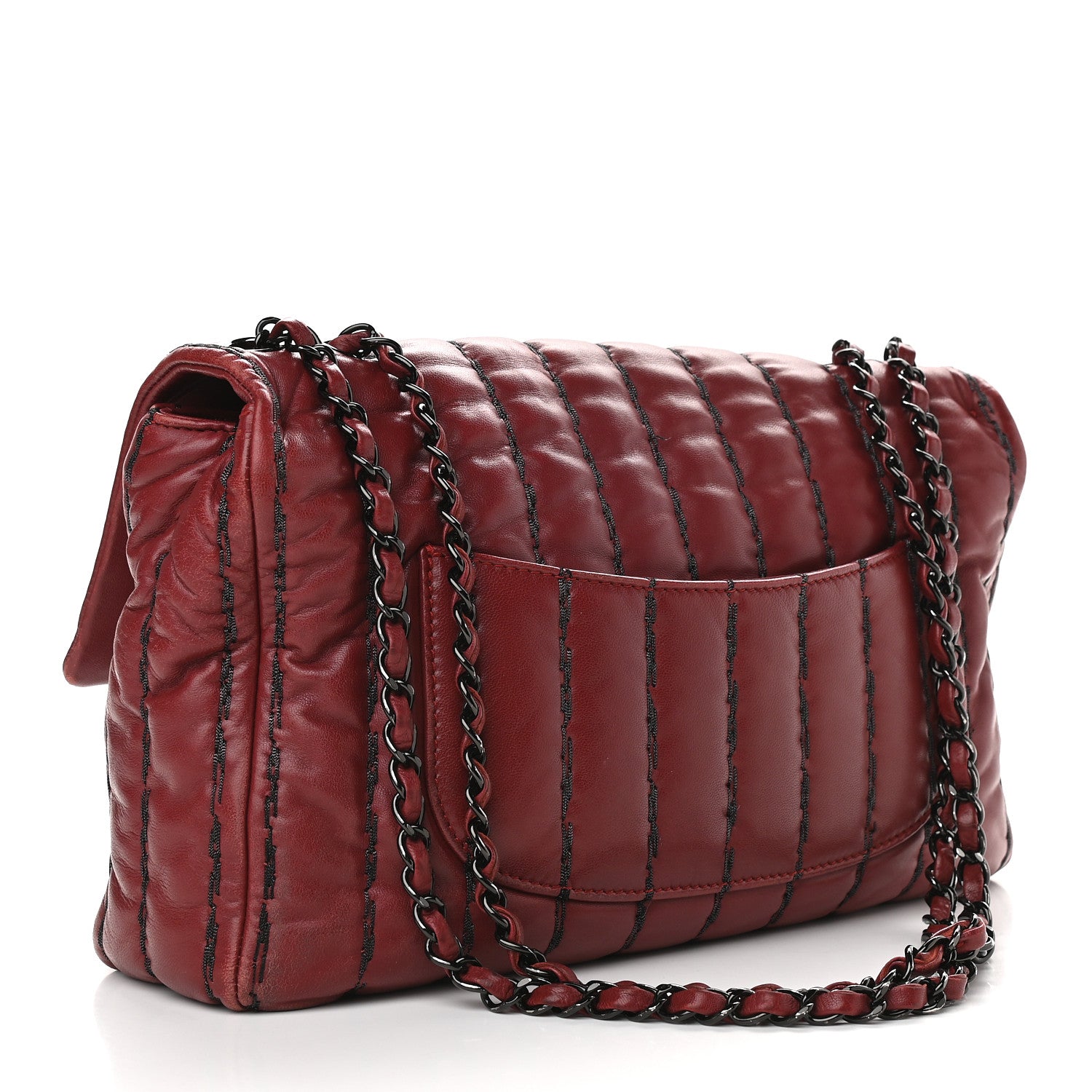Chanel Lambskin Vertical Stitch Jumbo Single Flap Dark Red 3 of 10