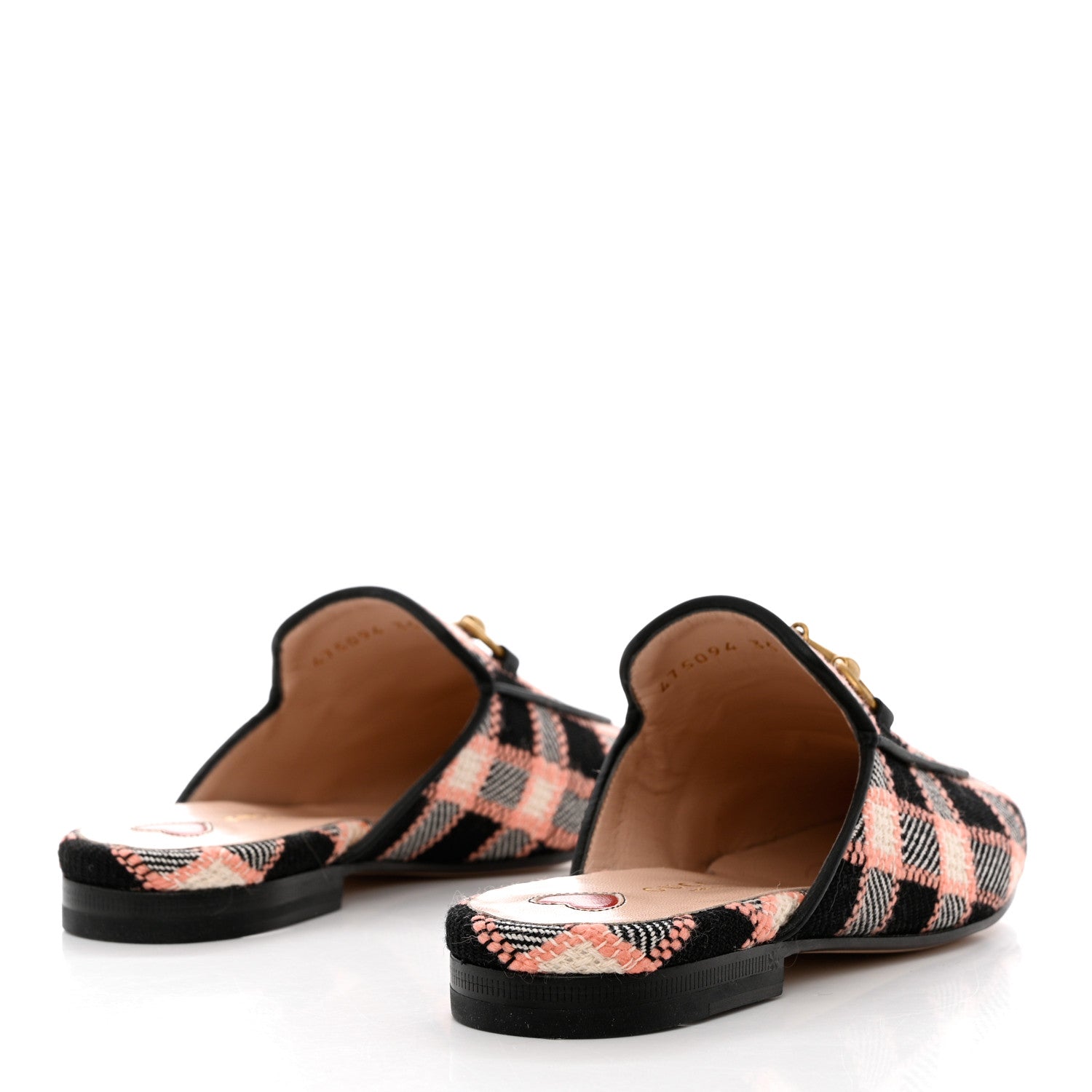 Gucci Tweed Calfskin Damier Womens Princetown Slippers 35 Black Pink Multicolor 4 of 9