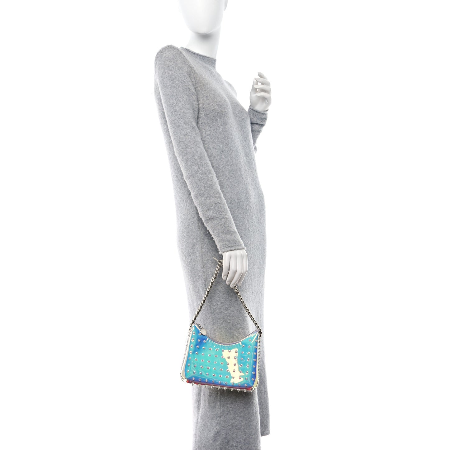 Holographic Faux Leather Mini Zip Spike Falabella Silver